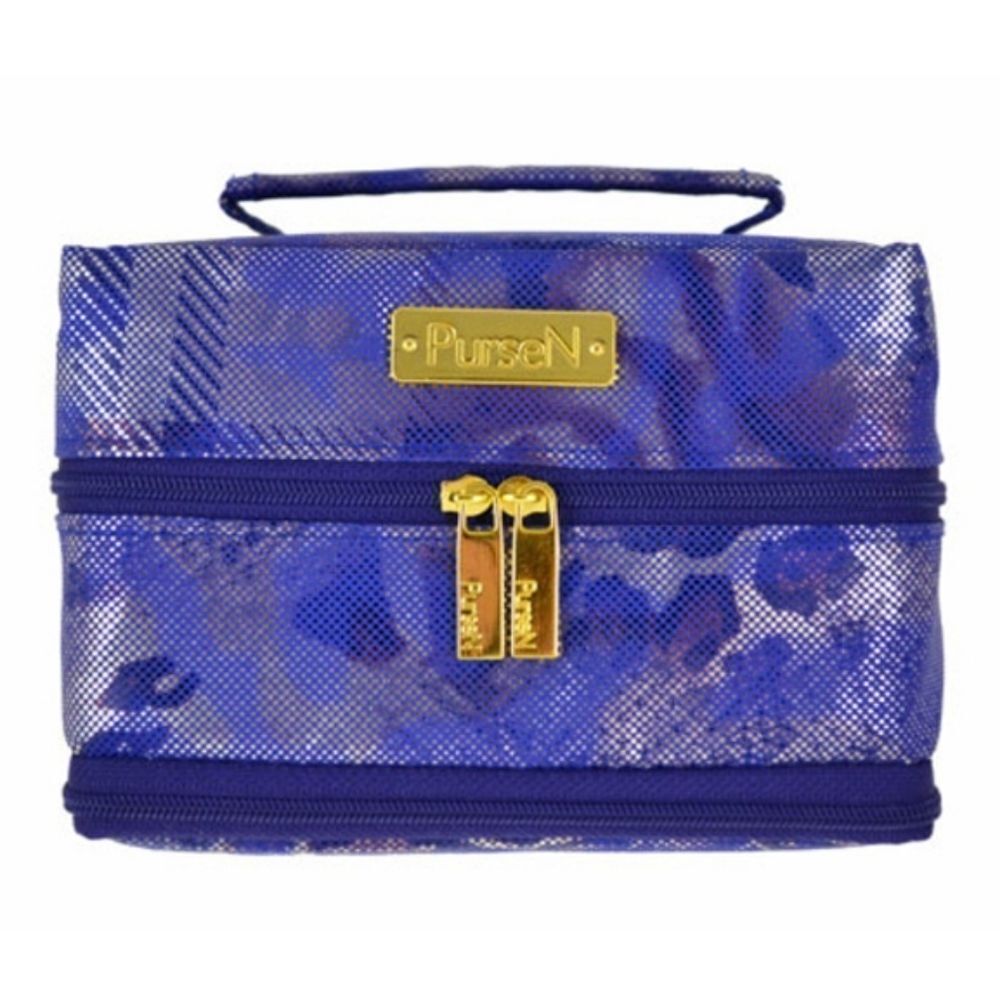 PurseN Metallic Blue Leopard Tiara Vacationer Jewelry Expandable Travel Case